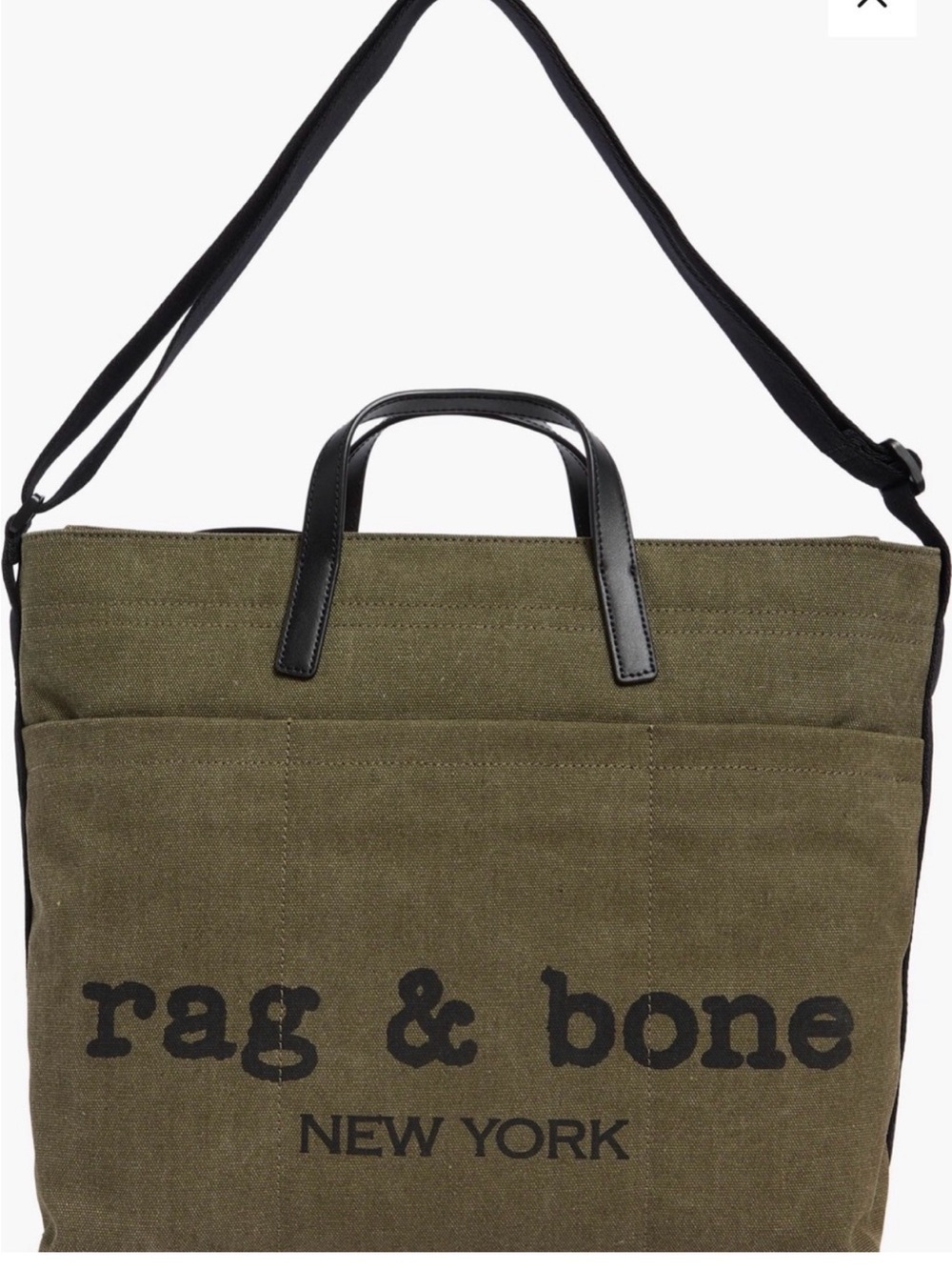 rag & bone Olive Green Canvas Crossbody Tote with Black Leather Handles